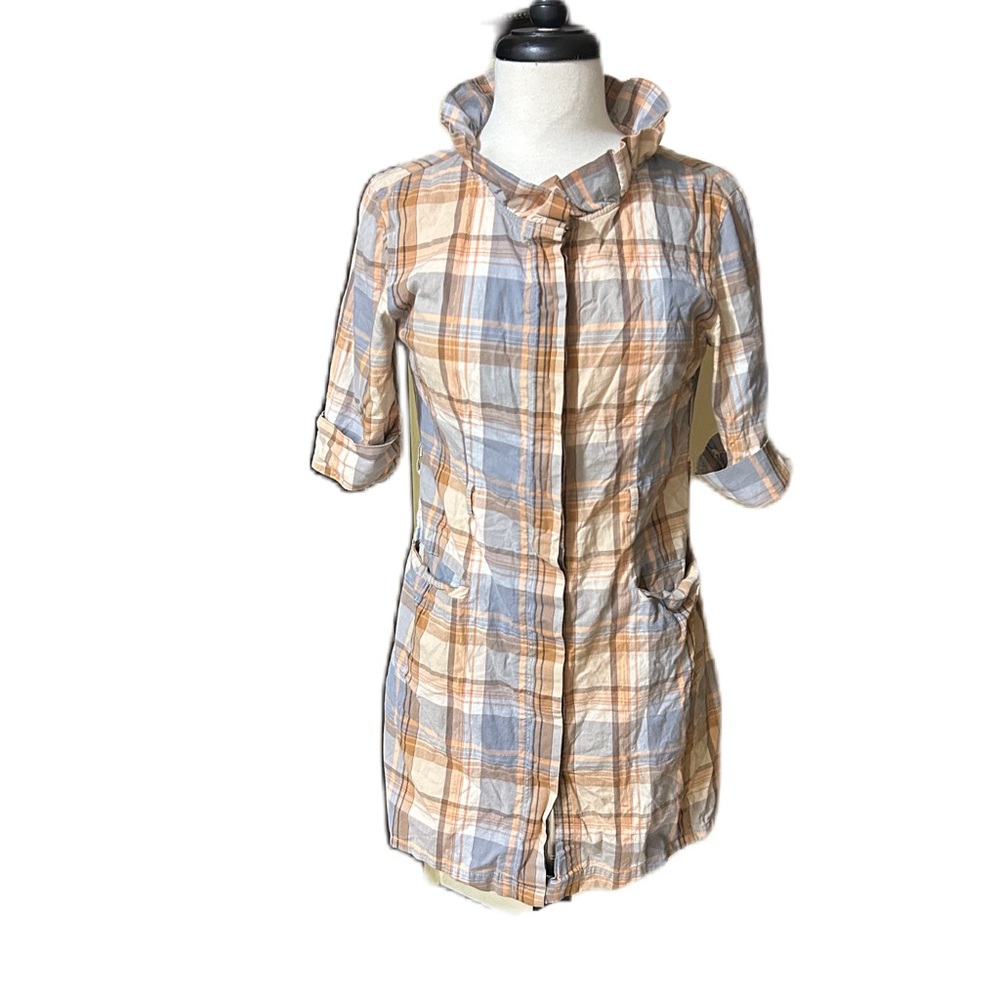 Anthropologie Little Yellow Button Shirt Dress Medium Plaid Cottage Coquette